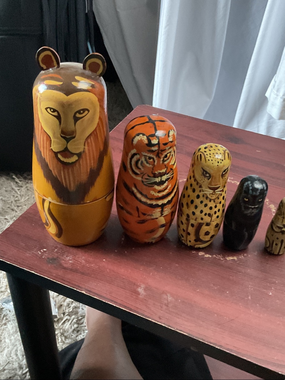 5 pieces Hand-Painted Animal Nesting Dolls - Lion, Tiger, Cheetah